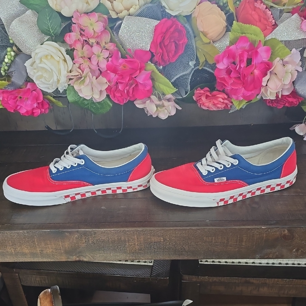Vans Red and Blue Checkered Low-Top Sneakers